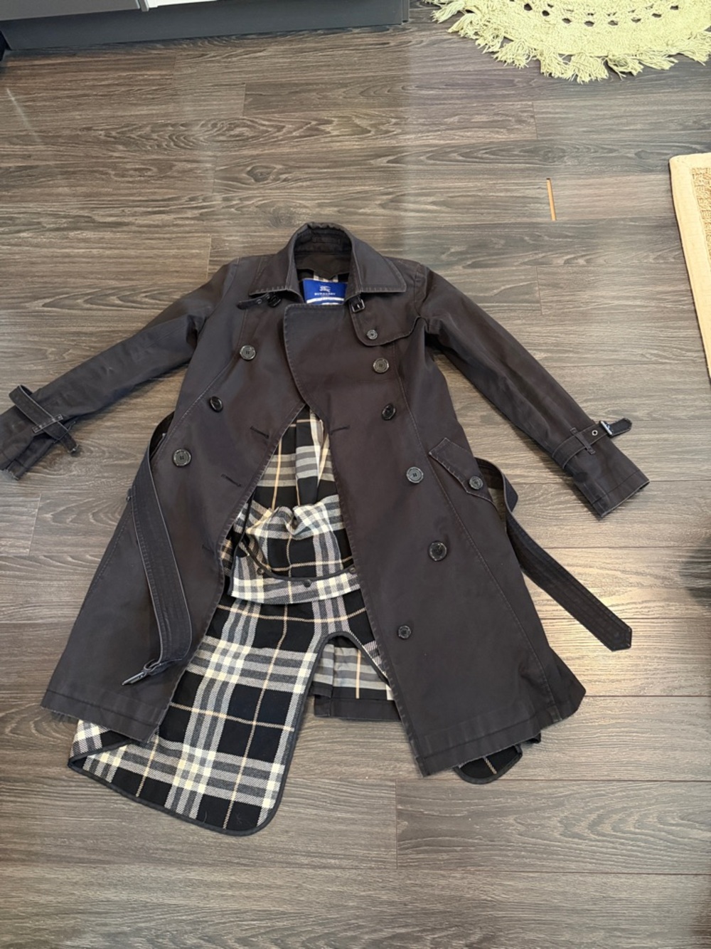 Burberry Black Double-Breasted Trench Coat with Plaid Lining